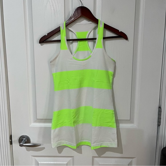 Lululemon racerback white and lime green stripes - Picture 2 of 7